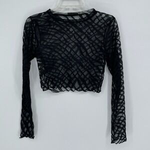 G Mini Women's Black Sheer Mesh Abstract Print Long Sleeve‎ Crop Top Size XS-S
